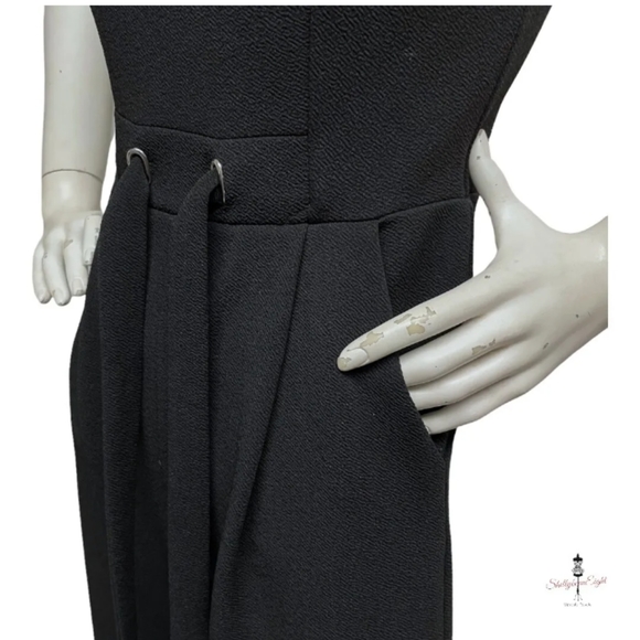 Rachel Zoe | Black Jumpsuit Crop Wide Leg Pants Stretch Grommet Tie Waist Size 6 - Picture 10 of 15